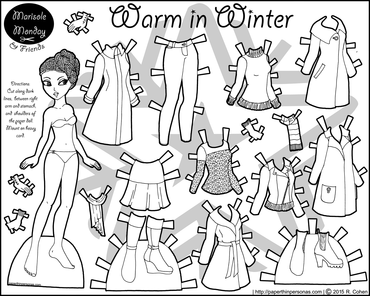 warm in winter: african-american paper doll coloring page • paper